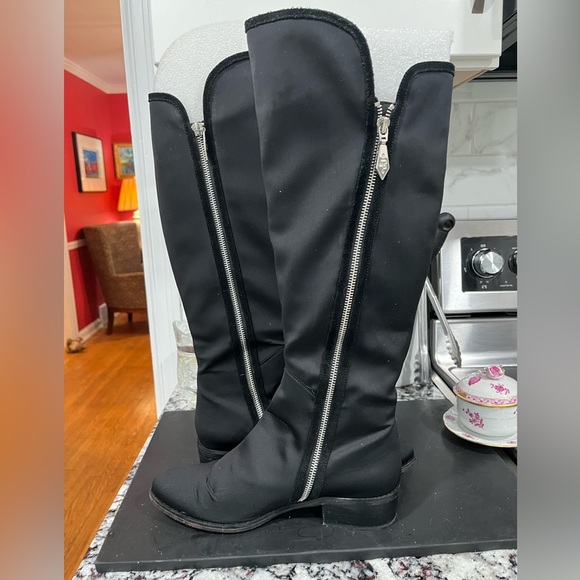 Donald J Pliner 7.5 Tall Textile Zipper OverTheKnee BLK Boots w leather soles - Picture 15 of 16